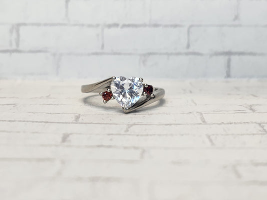 Size 10 Sterling Silver - 10C02 White Heart with Orange