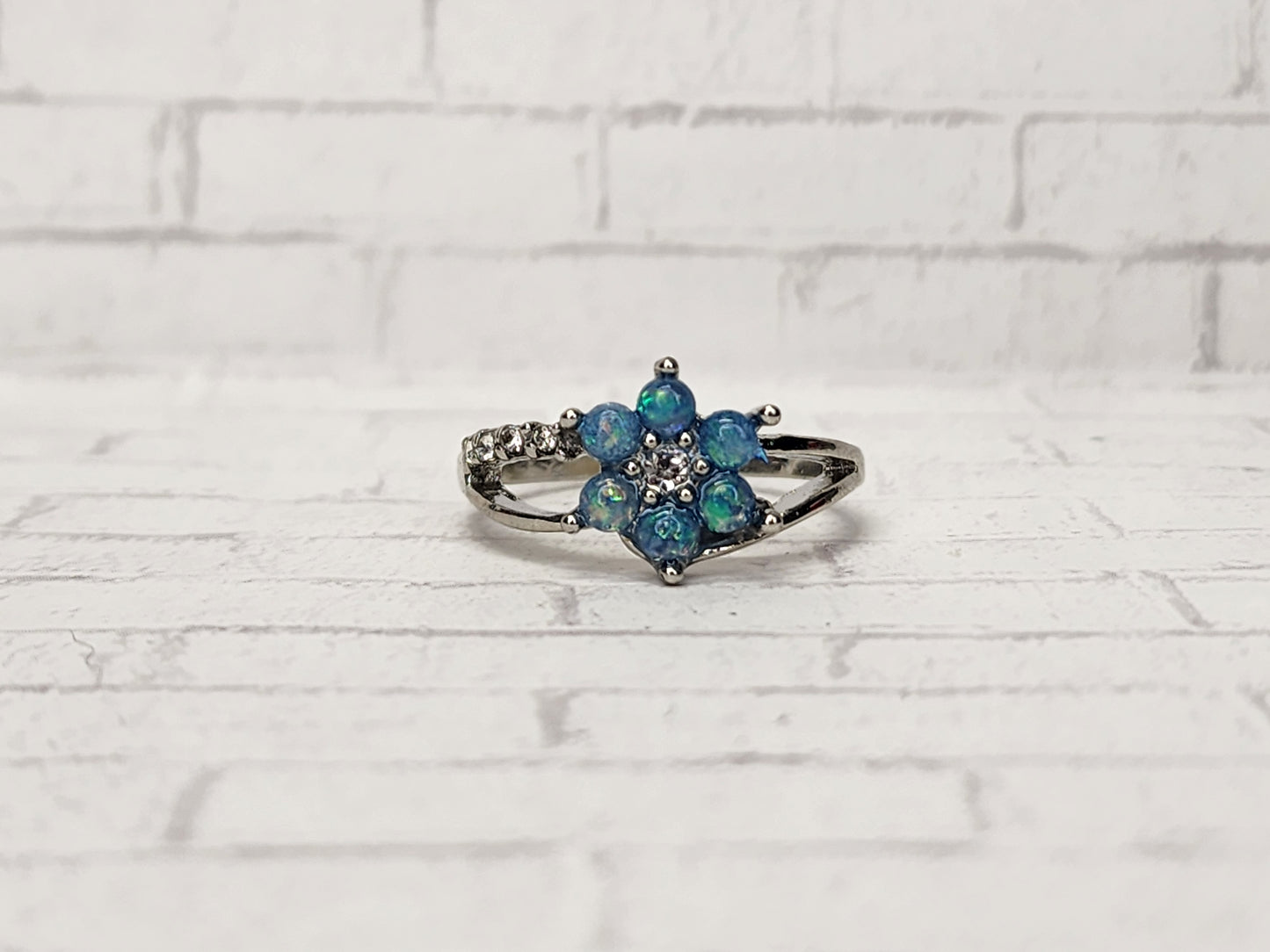 Size 9 Sterling Silver - 914 Blue Opal Flower