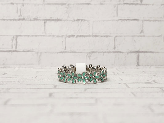 Size 9 Sterling Silver - 942 Teal Flowers