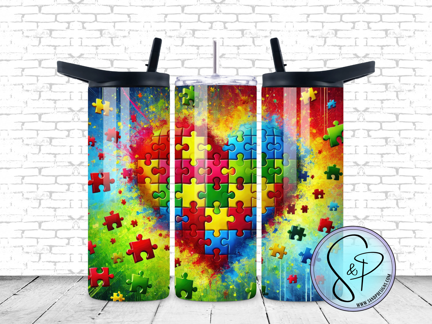 Autism Awareness - Puzzle Pieces Heart- 20 oz