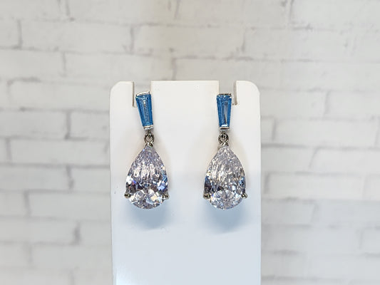 Sterling Silver Earrings E02 Blue/White Dangle Studs