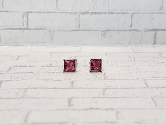 Sterling Silver Earrings E05 Redish Pink Stud