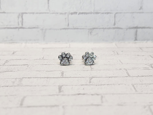 Sterling Silver Earrings E07 White Paw Prints Studs