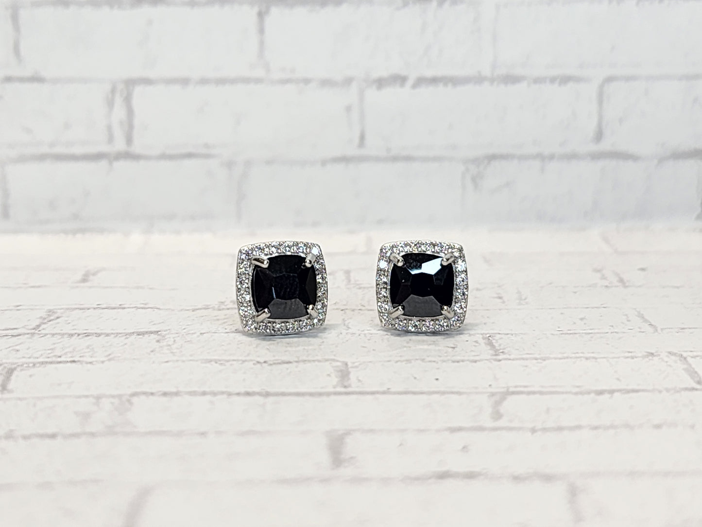 Sterling Silver Earrings E11 Black Studs