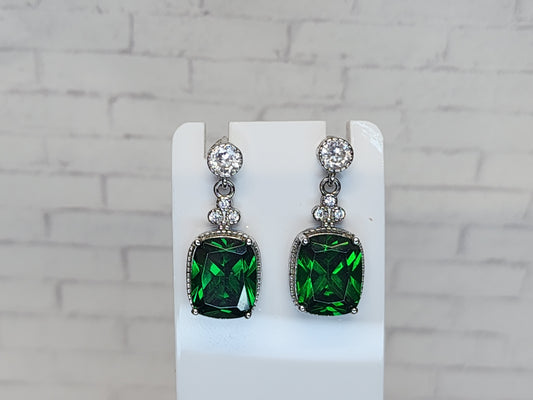 Sterling Silver Earrings E12 Green Dangle Studs