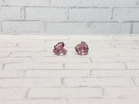 Sterling Silver Earrings E15 Pink Heart Studs