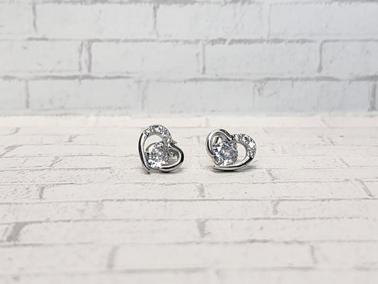 Sterling Silver Earrings E16 White Heart Studs