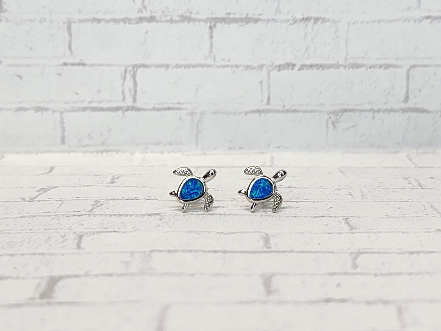 Sterling Silver Earrings E18 Blue Opal Turtle Studs