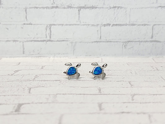Sterling Silver Earrings E18 Blue Opal Turtle Studs