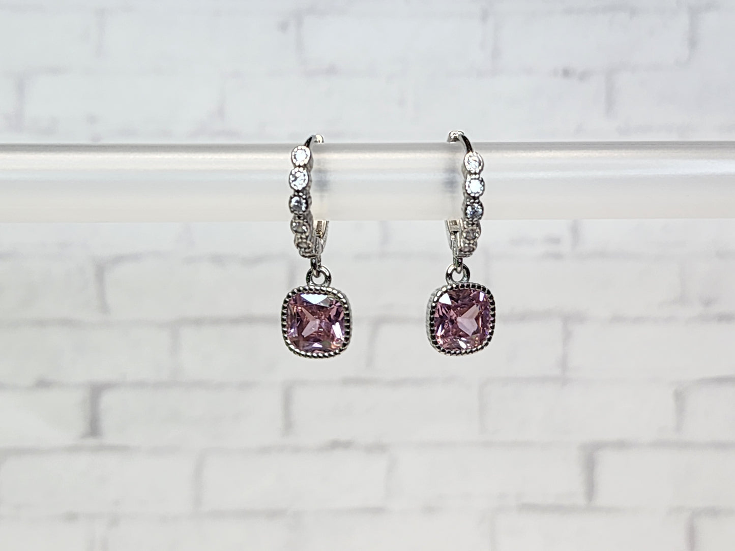 Sterling Silver Earrings E22 Pink Hoop Dangles
