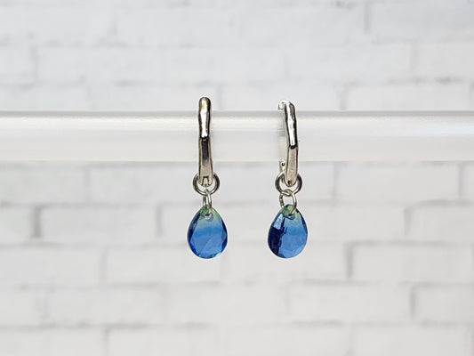 Sterling Silver Earrings E23 Hoop Dangle Blueish Green