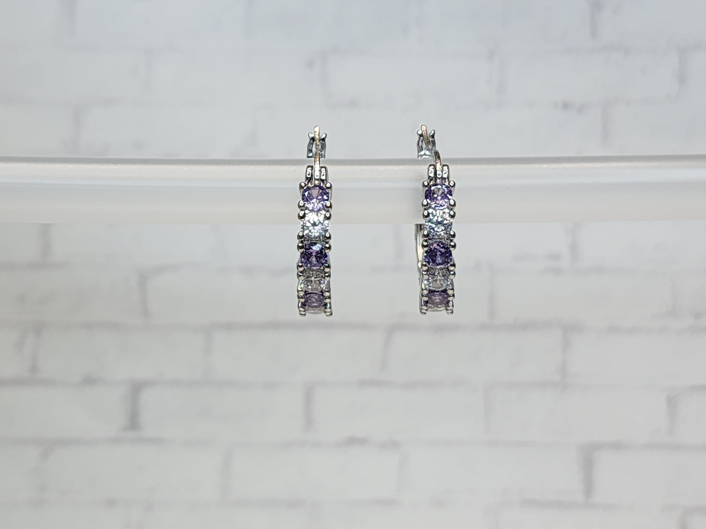 Sterling Silver Earrings E26 Purple and White Hoop Clasp