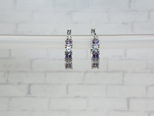 Sterling Silver Earrings E26 Purple and White Hoop Clasp
