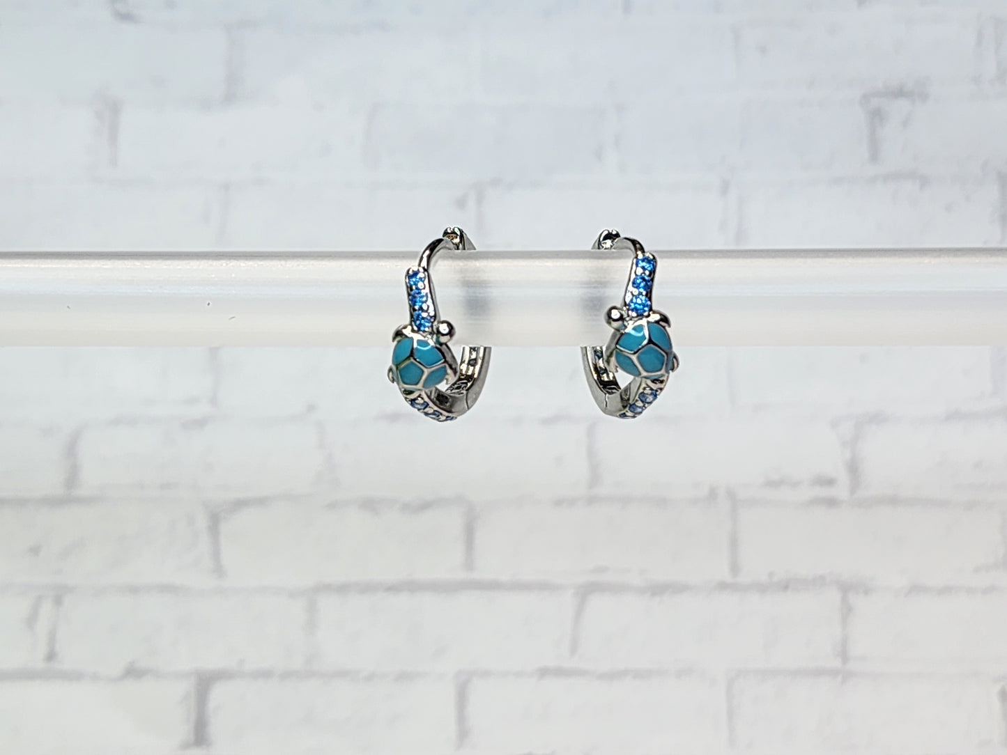 Sterling Silver Earrings E27 Blue Turtle Hoop Clasp
