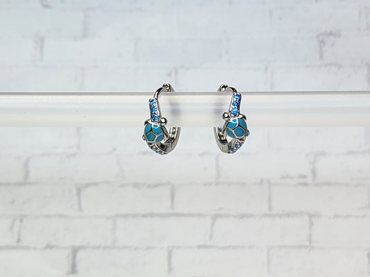 Sterling Silver Earrings E27 Blue Turtle Hoop Clasp