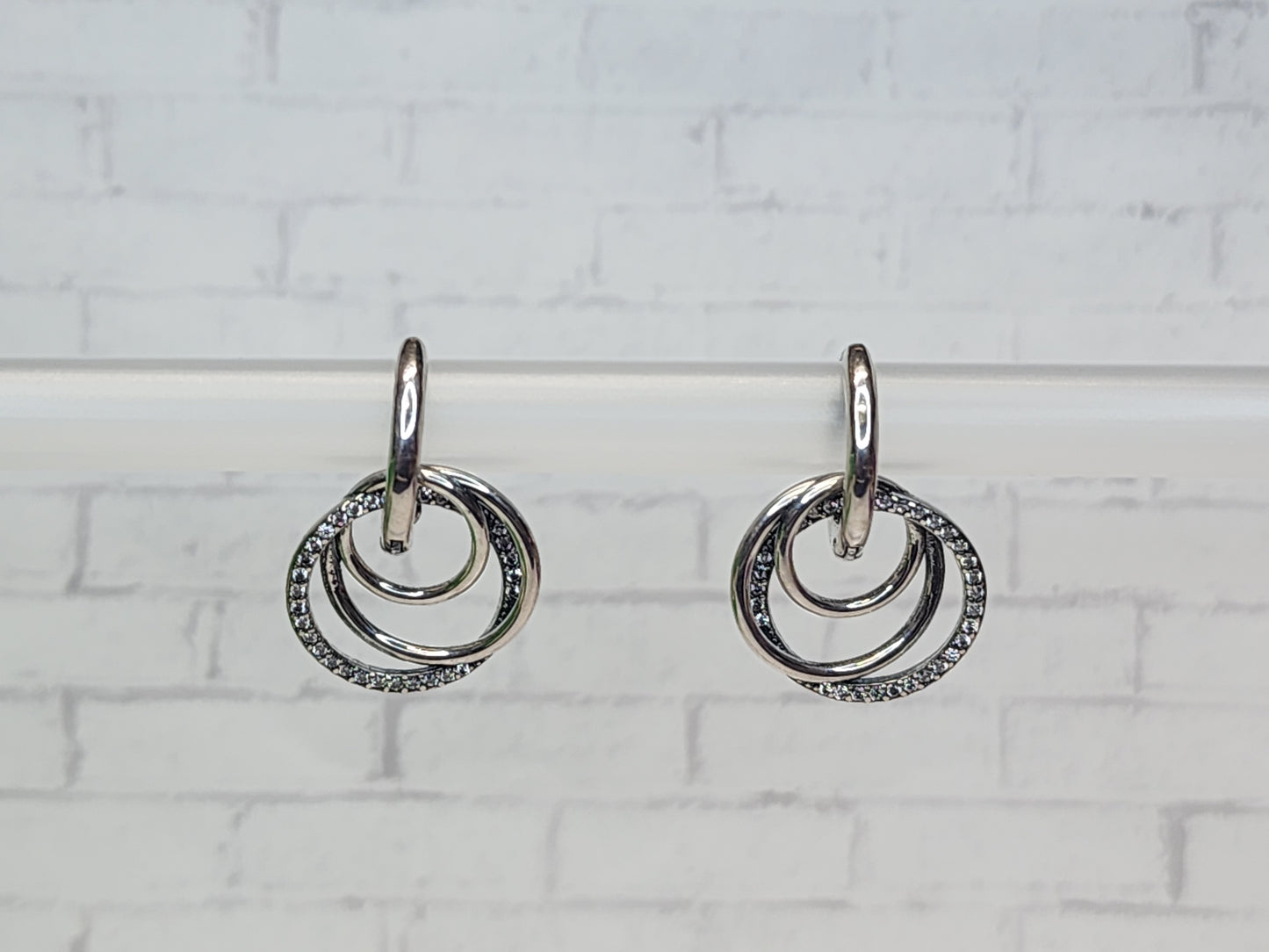 Sterling Silver Earrings E29 White Hoop Dangles