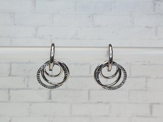 Sterling Silver Earrings E29 White Hoop Dangles