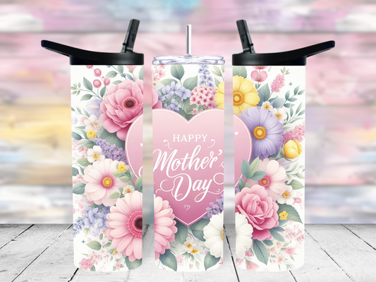 Happy Mothers Day (pink heart with flowers) - 20 oz.