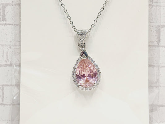 Necklace Sterling Silver - N18 Pink Tear Drop