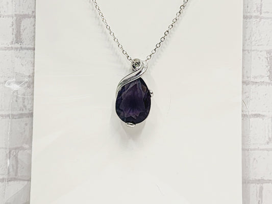 Necklace Sterling Silver - N21 Purple Tear Drop