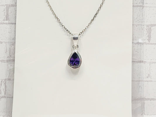 Necklace Sterling Silver - N23 Purple Tear Drop