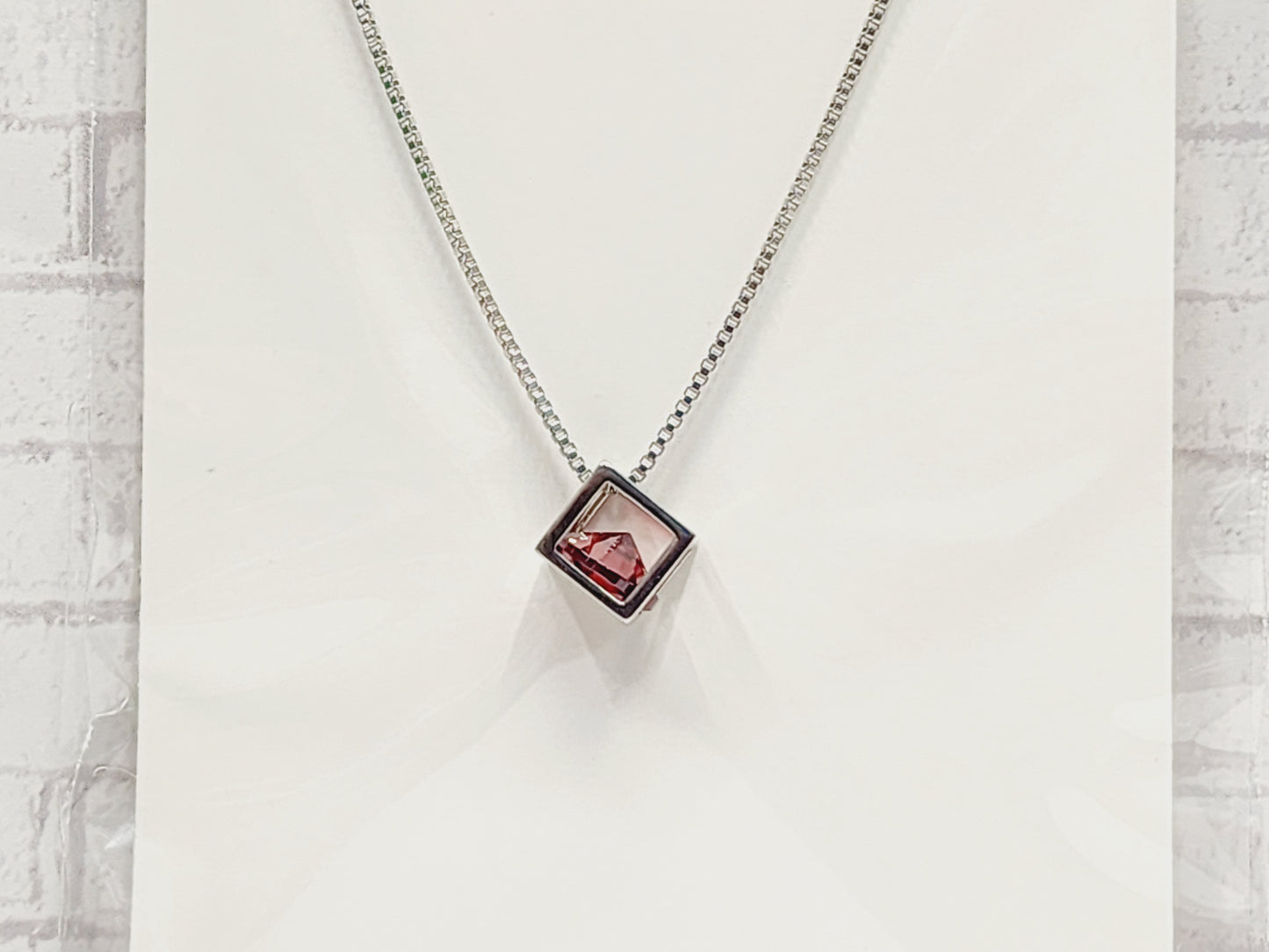Necklace Sterling Silver - N34 Red floating in box