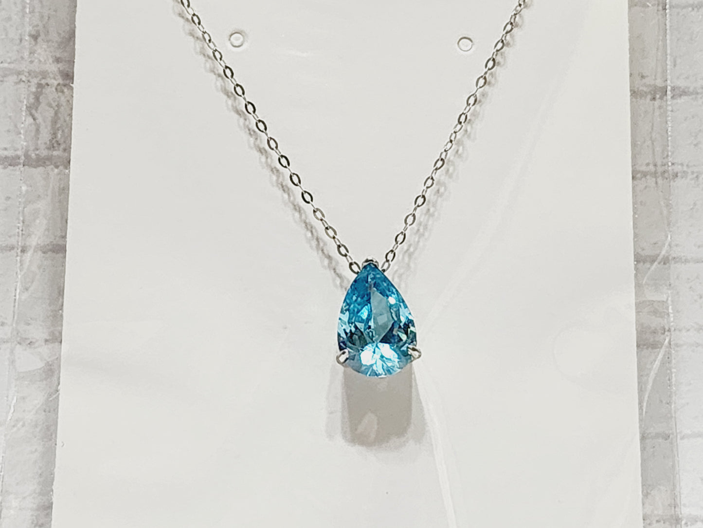 Necklace Sterling Silver - N42 Light Blue Tear Drop
