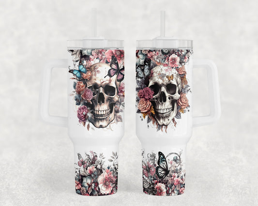 Gothic Skulls with butterflies and flowers - 40 oz.