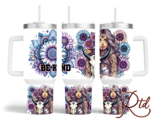 Be Kind Pastel Sunflowers Girl with Tattoos - 40 oz.