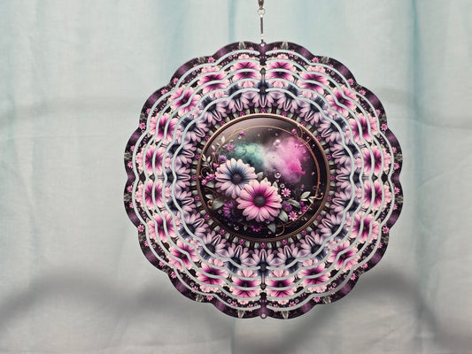 Purple/Teal Flowers w/ smoke - 8" WIND SPINNER