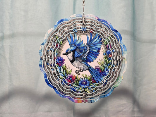 Blue Jay w/ Flowers - 8" WIND SPINNER