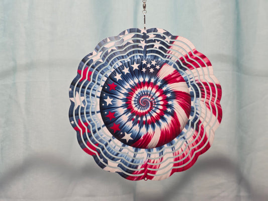 Tie Dye Red/White/Blue Swirl - 8" WIND SPINNER