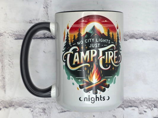No City Lights just campfire nights (Black) - 15 oz MUG