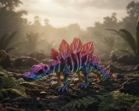 3D printed dinosaur skeleton, Stegosaurus skeleton, dinosaur display, dinosaur collectible, 3D printed dinosaur, Stegosaurus model, customizable dinosaur, dinosaur gift, prehistoric display