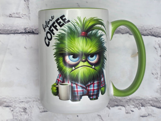 Before Coffee, Fully Caffeinated (Green) - 15 oz MUG