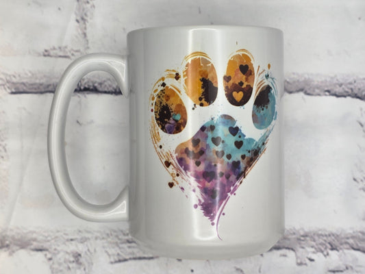 Colorful heart paw print (White) - 15 oz MUG