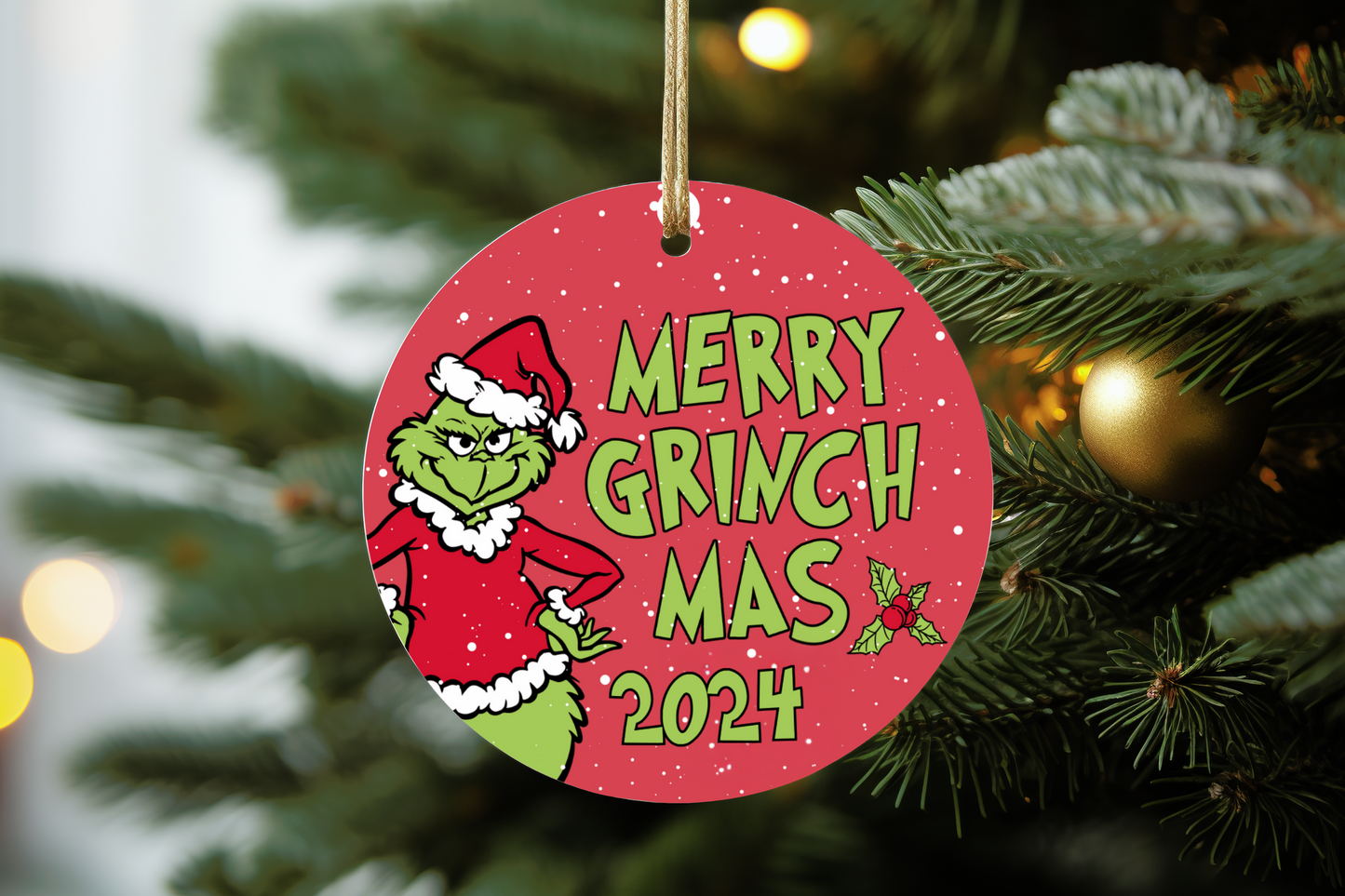 Green Guy Tree and Road Sign Family Ornament