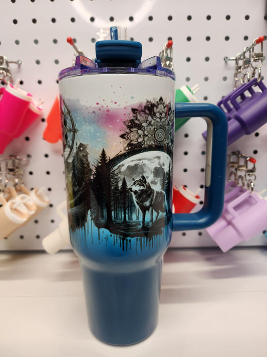 40 oz Blue Ombre - Wolf / Dream Catcher - 4006