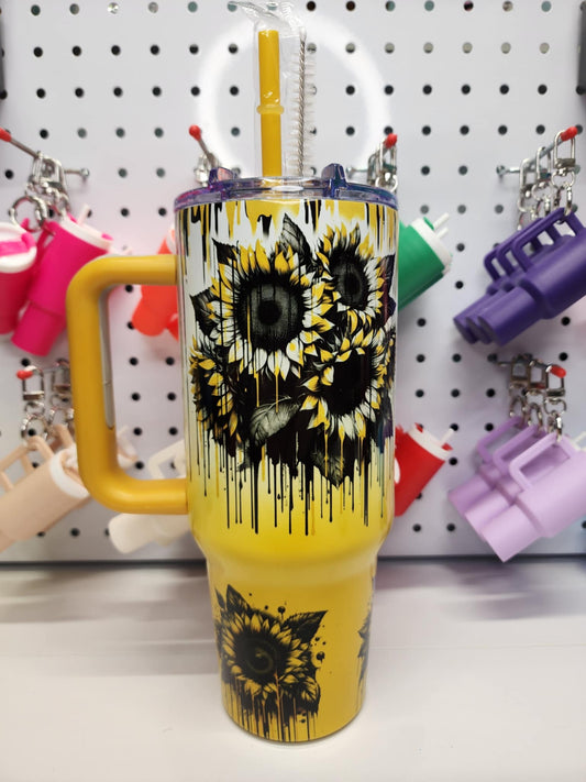 40 oz Yellow Ombre - Dripping Sunflowers - 4011