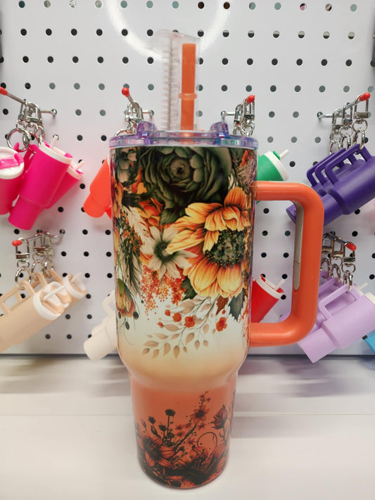 40 oz Orange Ombre - Flowers - 4016