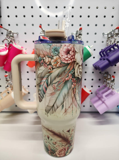 40 oz Cream Ombre - Pastel flowers/feathers - 4019