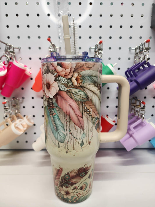 40 oz Cream Ombre - Pastel flowers/feathers - 4019