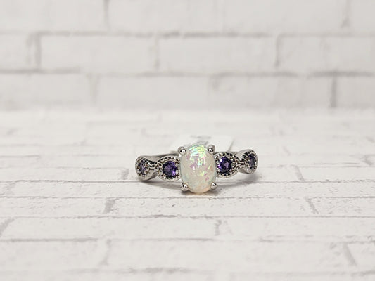 Size 6 Sterling Silver - 609 White opal with purple on sides
