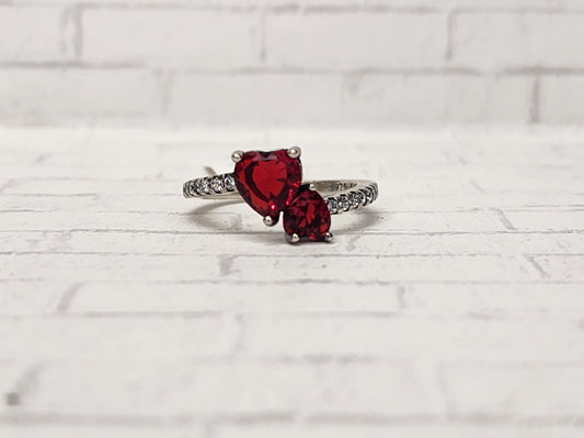 Size 7 Sterling Silver - 703 Double red hearts