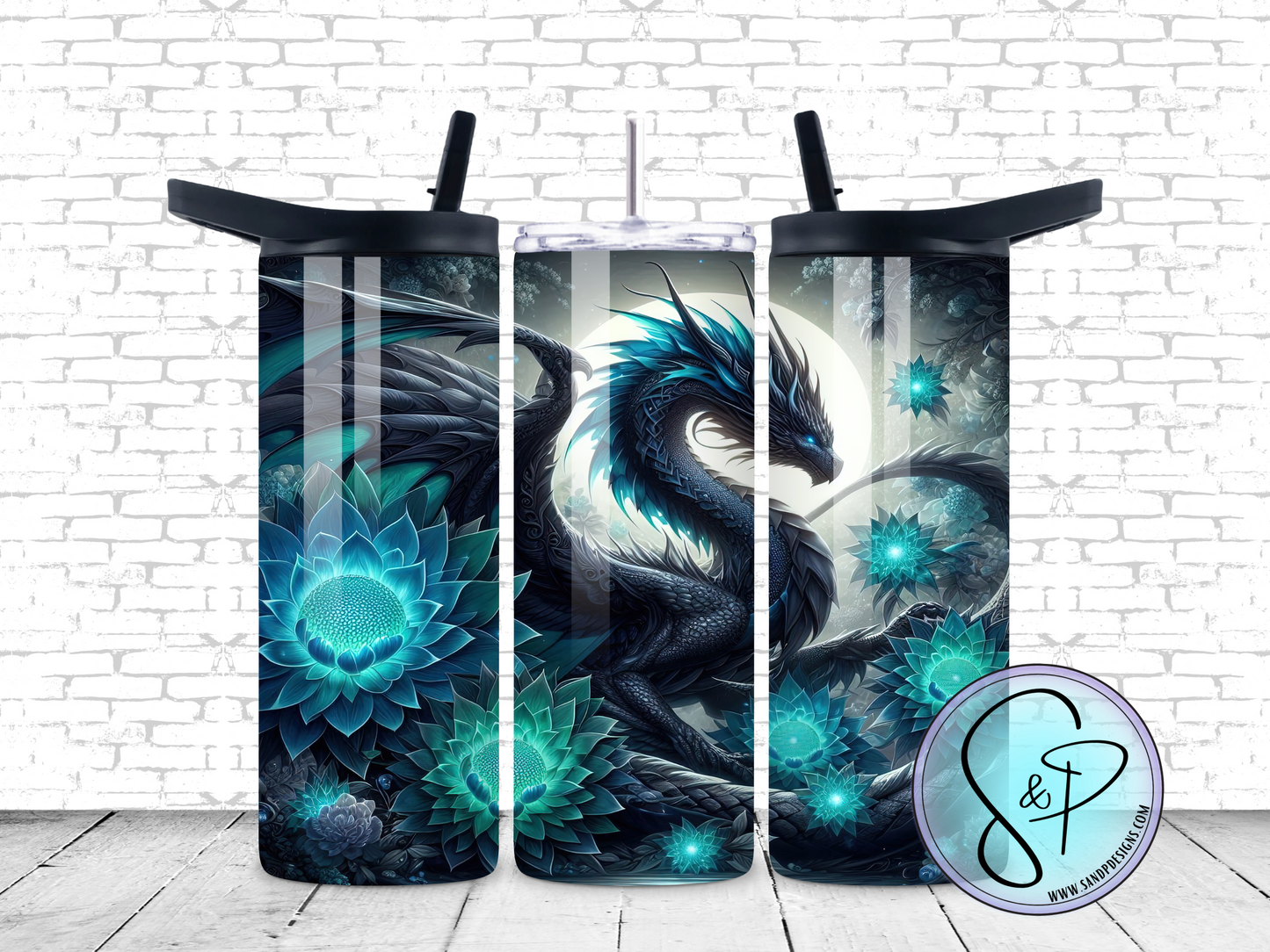 Dragon with turquoise flowers - 20 oz