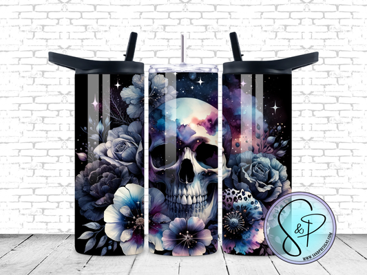 Skull with flowers - silver - 20 oz.