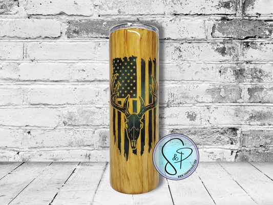 30 oz Epoxy - Deer Skull American Flag Camo light woodgrain - EP3003