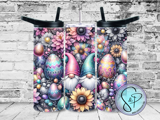 Glitter gnomes with flowers and eggs - 20 oz
