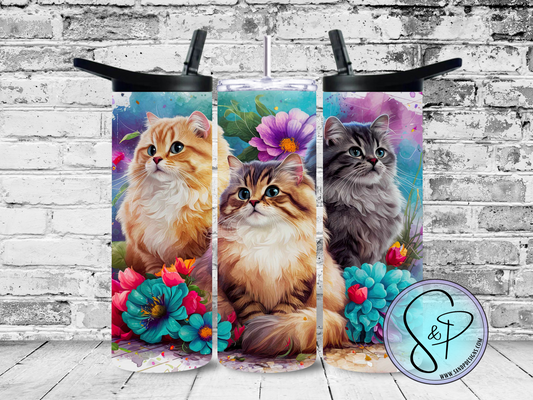 Mutiple Cats with Flowers - 20 oz