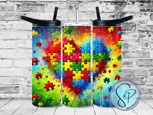 Autism Awareness - Puzzle Pieces Heart- 20 oz
